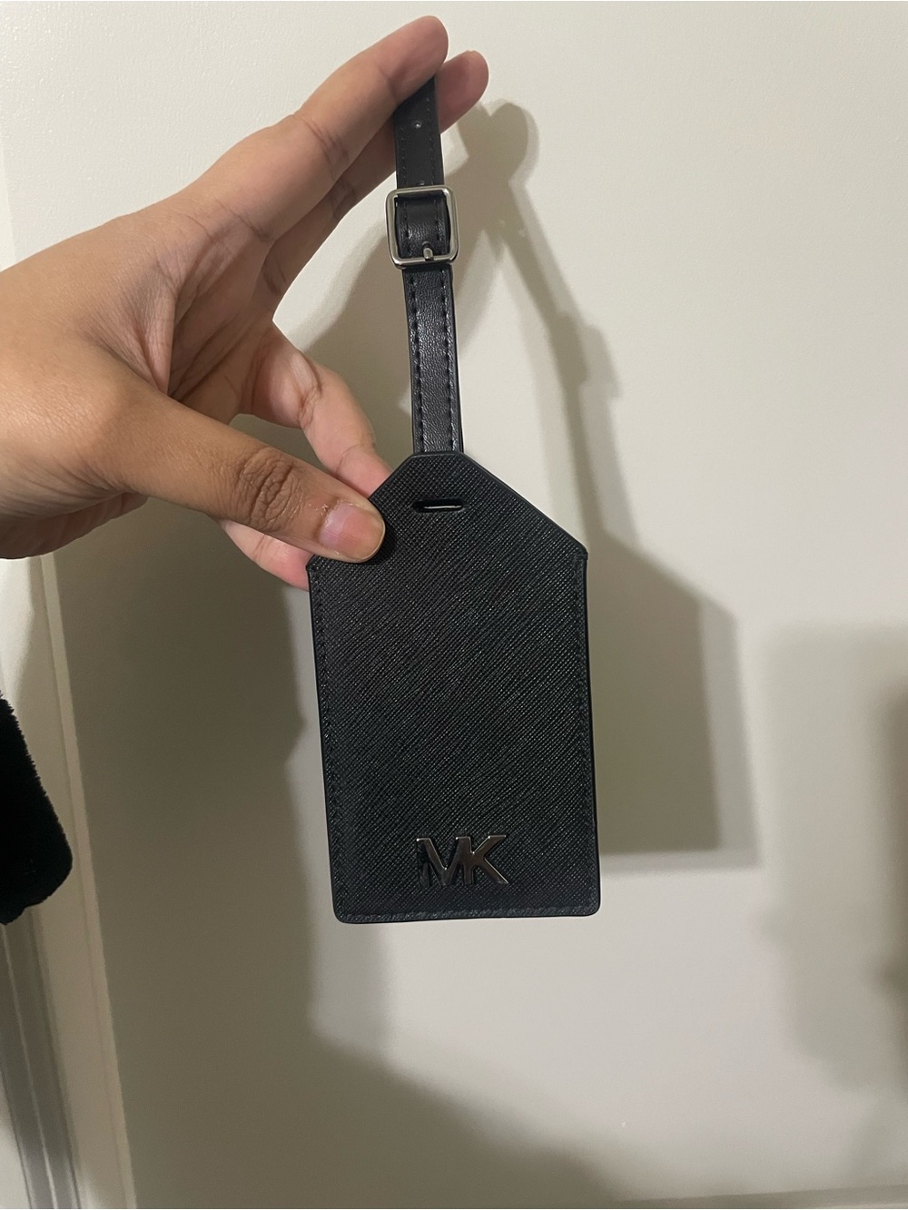 Michael Kors Black Saffiano Leather Luggage Tag with MK Logo